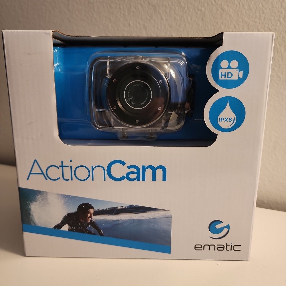 Ematic Waterproof Action Cam 720P HD Video Camera Recorder EVH625BL Surf Record